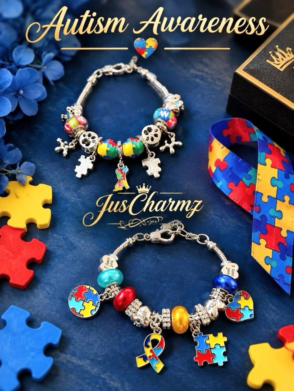 Set of 2 Autism Awareness & Acceptance Charm Bracelets